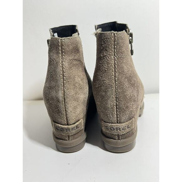 Sorel EUC Light Brown Leather Suede Joan of Arctic Wedge II Zip Boot Bootie 8 - Picture 5 of 6